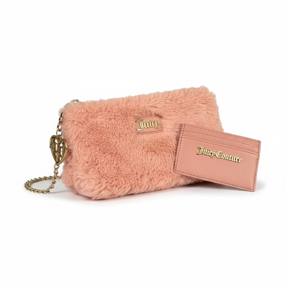 Juicy Couture Handbags - Juicy Couture Blush Faux Fur Clutch and Card Holder